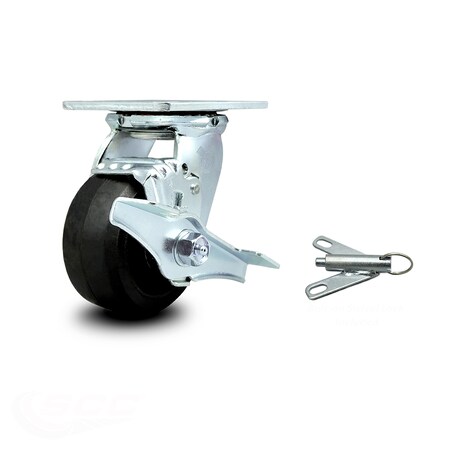 Service Caster 4 Inch Rubber on Steel Caster with Roller Bearing and Brake/Swivel Lock SCC SCC-30CS420-RSR-TLB-BSL